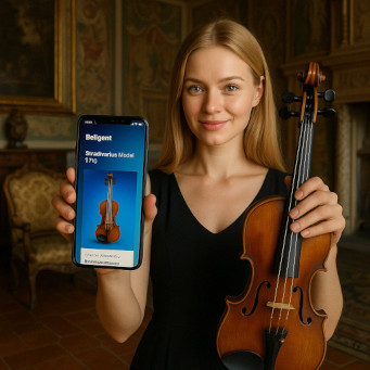 Violinist showing the Beligent Scanner app