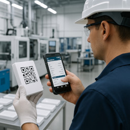 Worker scanning a product in factory